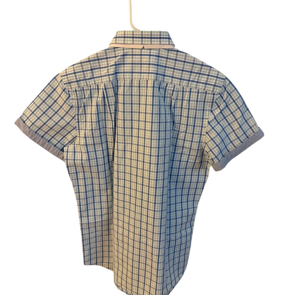 Izod Men's Short Sleeve Button-Down Shirt, Slim Fit Blue Teal White Size Small - Picture 5 of 9